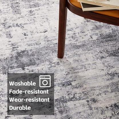 Area Rug 5x7 Washable Rug Black for Living Room, Dining Room, Bedroom, Large Carpets, Non Slip & Non-Shedding Low Pile Vintage Print Rug for Home Office Decor