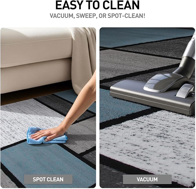 Rugshop Contemporary Modern Boxes for Home Office,Living Room,Bedroom,Kitchen Non Shedding Area Rug 6' 6" X 9' Blue/Gray