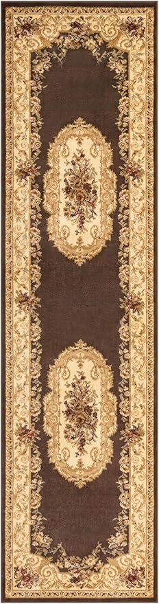 Rugs.com Chateau Collection Rug – 10 Ft Runner Brown Medium Rug Perfect for Hallways, Entryways