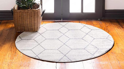 Unique Loom Trellis Frieze Collection Area Rug - Geometric (7' Round, Ivory/ Gray)