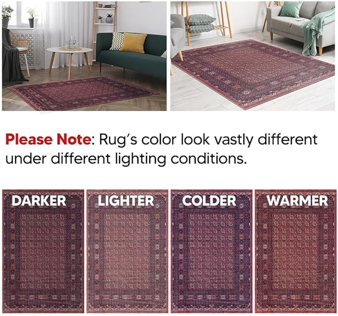 Keen Home Design 5x7 Rug - Machine Washable Area Rug with Non-Slip Backing, Ideal for Living Room, Dining Room, Bedroom - Vintage, Easy Clean, Durable, Low Pile Rug - (5' x 7')