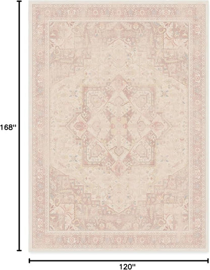 RUGGABLE Washable Area Rug – Kamran Soft Pink 10x14, Stain-Resistant, Non-Slip – Large Machine Washable Rugs for Living Room, Bedroom, Hallway, Entryway & Office–with Standard Pad