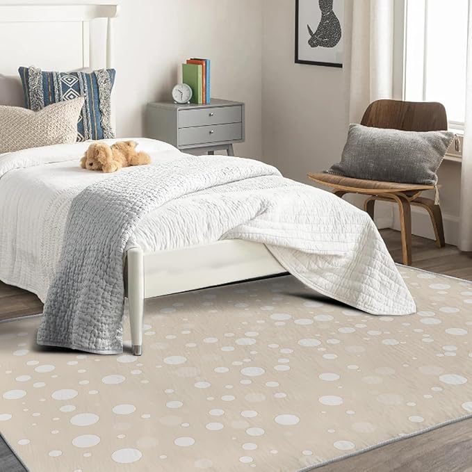 Beige Rug, 7x9 Rug, Bubble Print Rugs for Living Room Bedroom Dining, Minimalist Large Area Rug, Washable Rug Non Slip Soft Indoor Carpet, Kids and Pets Friendly, Beige Home & Room Decor