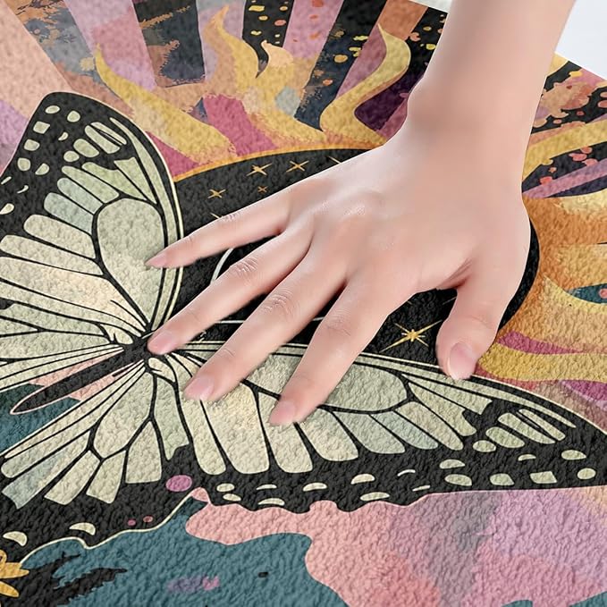 Erosebridal Boho Butterfly Bath Rugs Hippie Yin and Yang Bathroom Mats Rainbow Geometric Striped Bath Carpets 20x32 Bohemian Swirl Spiral Floor Mats Minimalism Mountain Bathroom Rugs