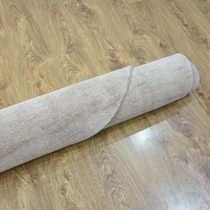 Hand Knotted Loom Wool ECO-Friendly Area Rugs - 6'x6', Round, Beige Color, Solid Plain Design, High Pile Thick Handmade Anti Skid Area Rugs for Living Room, Bed Room (L00111)