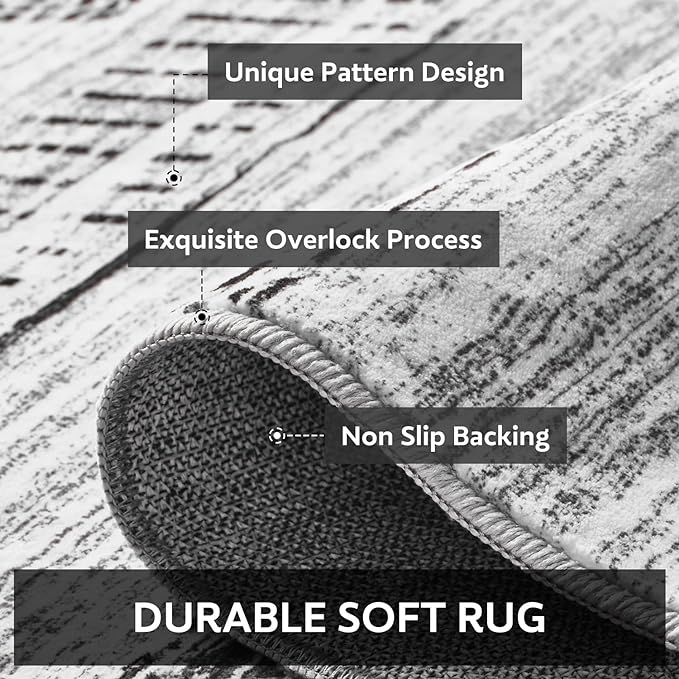 5x7 Area Rugs for Living Room Machine Washable Rug Distressed Indoor Carpet Neutral Moroccan Boho Rug Ultra Soft Area Rug for Bedroom Dining Room Playroom Office, Black