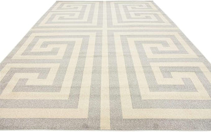 Unique Loom Athens Collection Classic Geometric Modern Border Design Area Rug (9' 0 x 12' 0 Rectangular, Gray/ Beige)