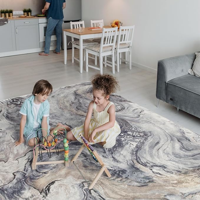 9x12 Area Rugs for Living Room, Modern Abstract Rug for Bedroom, Contemporary Machine Washable Rug, Large Stain Resistant Carpet for Dining Room Playroom Nursery Room, Pet & Kids Friendly