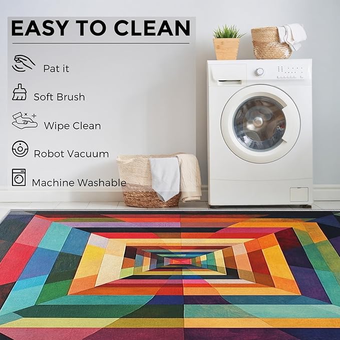 2x3 Colorful Geometry Throw Rugs for Entryway, Washable Abstract Geometric Pattern Indoor Door Mat, Bedroom Kitchen Entrance, Non Slip Soft Thin, Abstract Art Decor Small Area Rug PF-P 49