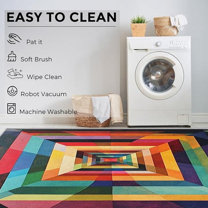 7x9 Colorful Geometry Rugs for Bedroom Decor, Washable Abstract Geometric Pattern Area Rug, Living Room Home Decoration, Non Slip Soft Thin, Abstract Art Decor Carpet PF-P 49