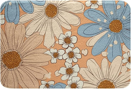 Erosebridal Girls Groovy Flower Bathroom Mat for Kids Teens Two Groovy Party Decorations Microfiber Bath Rug Pastel Rainbow Floral 3D Entryway Door Mat 16x24 Botanical Plants Theme Bath Mat