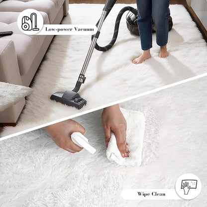 Soft Runner Rugs for Bedroom, White 3x7 Area Rugs Fluffy Rug Shaggy Area Rug Carpet, Bedside Rug for Living Room Bedroom Kids Room Home Decor