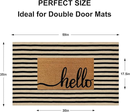 Outdoor Striped Rugs 3'x5', Black and Tan Cotton Hand Woven Front Door Mat,Washable Reversible Front Porch Rug, Foldable Layered Door Mats for Entryway/Home Entrance/Farmhouse