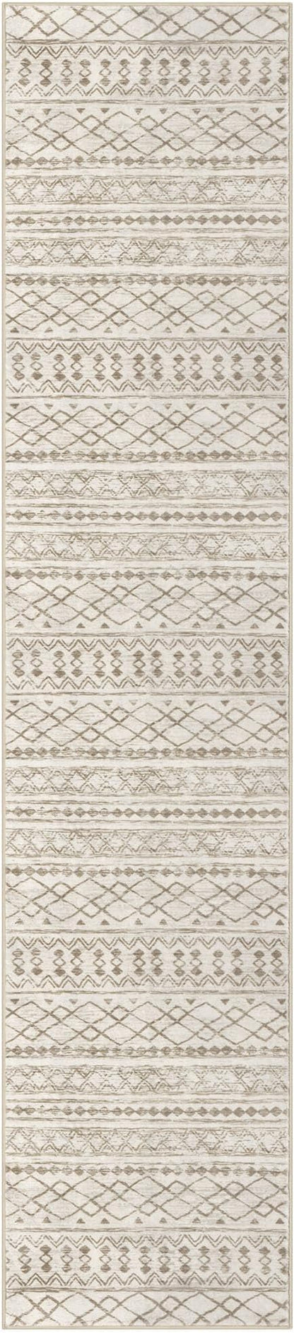 KUTA Moroccan Washable Hallway Runner Rug, 2.6x12 Non-Slip Vintage Beige Boho Kitchen Rugs Ultra Soft Distressed Geometric Floor Carpet Runners for Bedroom Laundry Living Room