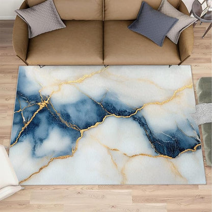 6x8 Abstract Marble Classroom Rugs - Blue-White-Marble Playroom Rug, Luxury Stone Pattern Carpet Area Rug for Girls Bedroom Kids Room Basement Office Classroom