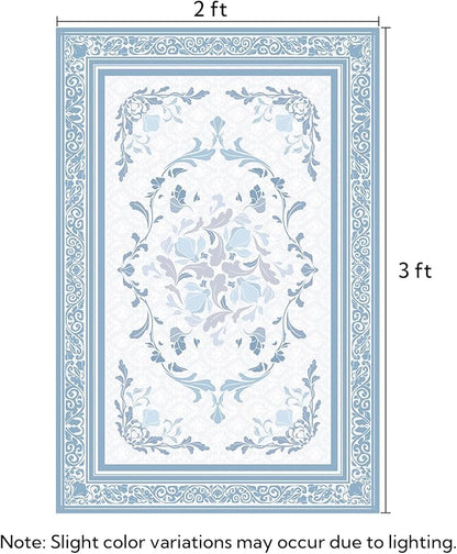 SOULFUL Medium Pile 2x3 Entryway Rug - Cozy Soft Underfoot Small Area Rug - Mist Blue Boho Floral - Washable Non-Slip - Perfect for Hallway Kitchen Bedroom Bathroom Indoor Entrance