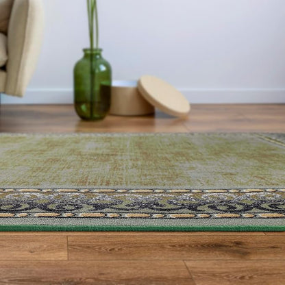 Antep Rugs Alfombras Bordered Modern 4x6 Non-Slip (Non-Skid) Low Pile Rubber Backing Indoor Area Rug (Green, 4' x 5'8")