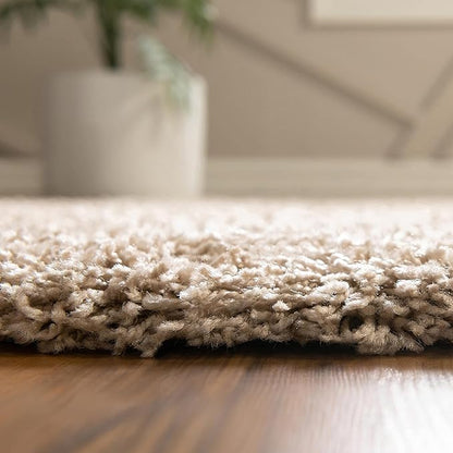 Unique Loom Solid Shag Collection Area Rug (5' 1" Square, Taupe)