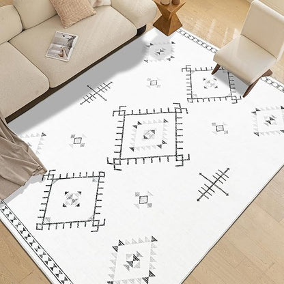 ILANGO Area Rug 3'x5' for Living Room Bedroom Washable Moroccan Boho Rugs for High Traffic Area Non Slip & Non-Shedding Rugs Fade Resistant Carpet for Doorway Entryway Kitchen Laundry (White)