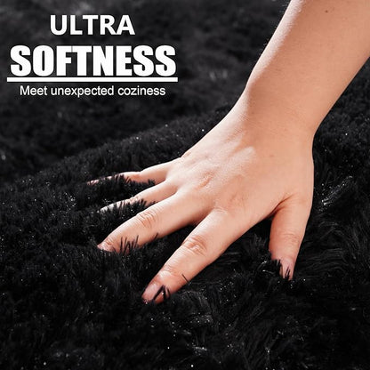 Beglad Fluffy Large Area Rugs 9x12 Feet, Modern Minimalist Style Shag Fuzzy Rugs, Non-Slip Indoor Carpet Soft Rugs for Kids Room, Bedroom & Living Room, Black