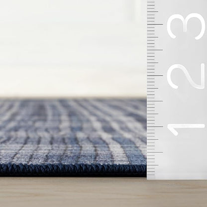 Dash & Albert Denim Plaid Blue Machine Washable Rug, 5 X 8 Feet, Blue/White Plaid Pattern