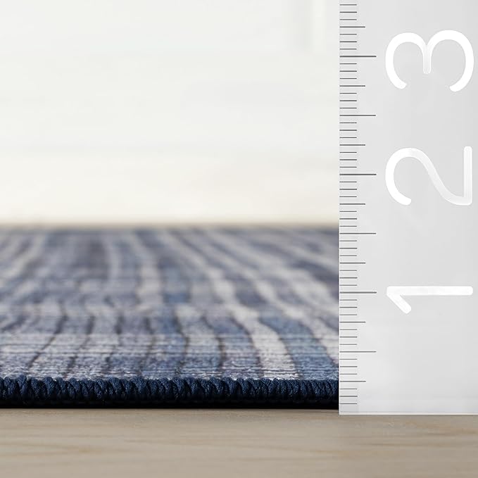 Dash & Albert Denim Plaid Blue Machine Washable Rug, 7.5 X 9.5 Feet, Blue/White Plaid Pattern