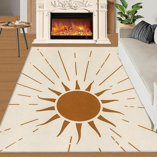 Boho Sun Area Rugs 3x4ft, Radiant Sunburst Kids Bedroom Rug, Geometric Solar Bedside Rug Durable Non Slip for Cafe Living Room Under Table Boys Room Decor