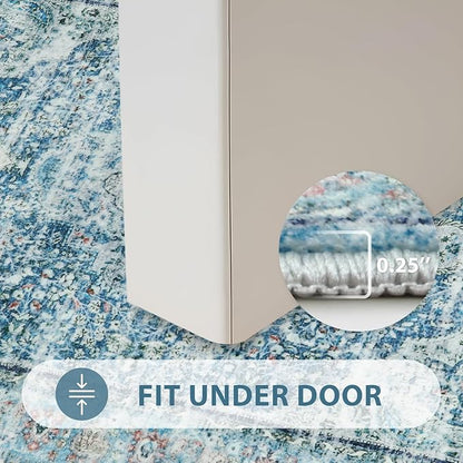 Uphome Light Blue Bathroom Rugs, Distressed Farmhouse Boho Bath Mat, Comfy Velvet Small Bath Rugs Non Slip Washable, Vintage Oriental Toilet Rug for Sink Shower Vanity, 18x26 inch