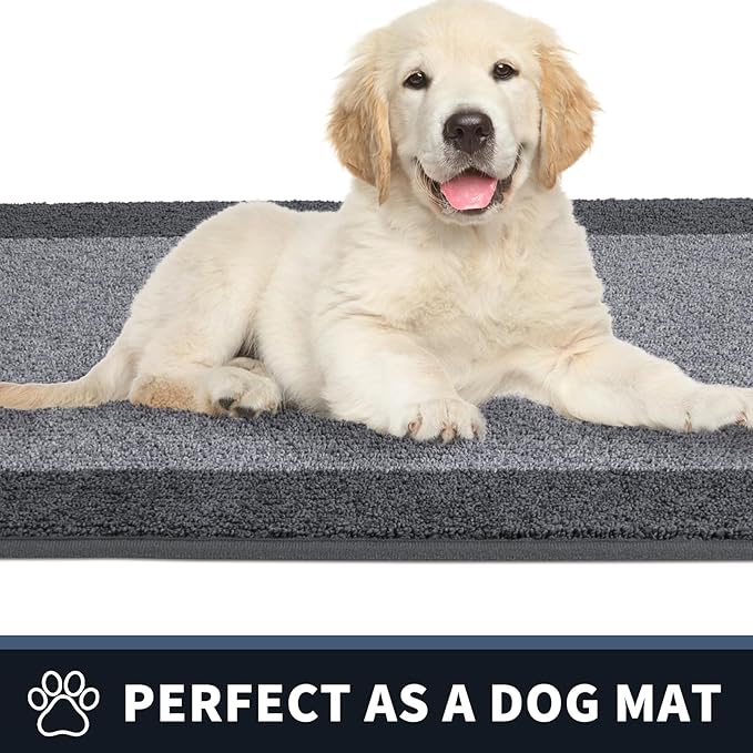 PURRUGS Dirt Trapper Door Mat 34" x 60", Non-Slip/Skid Machine Washable Entryway Rug, Shoes Scraper, Throw Rug, Super Absorbent Area Rug for Muddy Wet Shoes and Paws, Light Grey & Grey