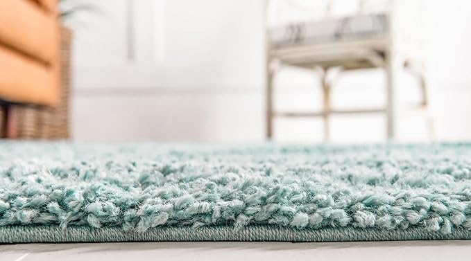 Unique Loom Davos Shag Collection Area Rug - Solid (7' 10" Round, Aqua)