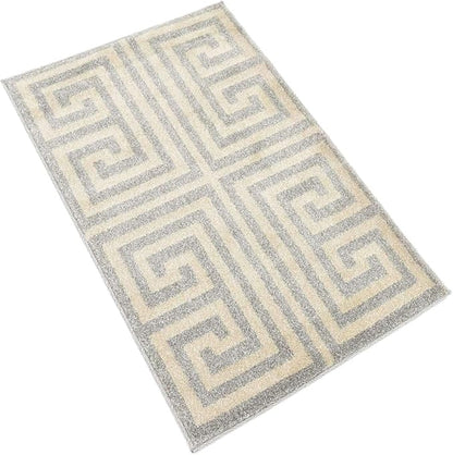 Unique Loom Athens Collection Classic Geometric Modern Border Design Area Rug (2' 0 x 3' 0 Rectangular, Gray/ Beige)