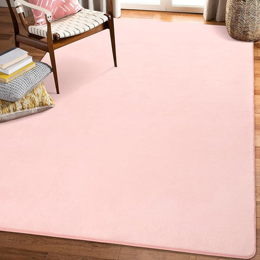 Amearea Large Modern Area Rugs for Bedroom Living Room, 5x8 Feet Pink Thickened Memory Foam Rug, Fluffy Indoor Washable Rugs Non Slip Minimalist Carpet for Boys Girls Dorm Nursery Room Decor
