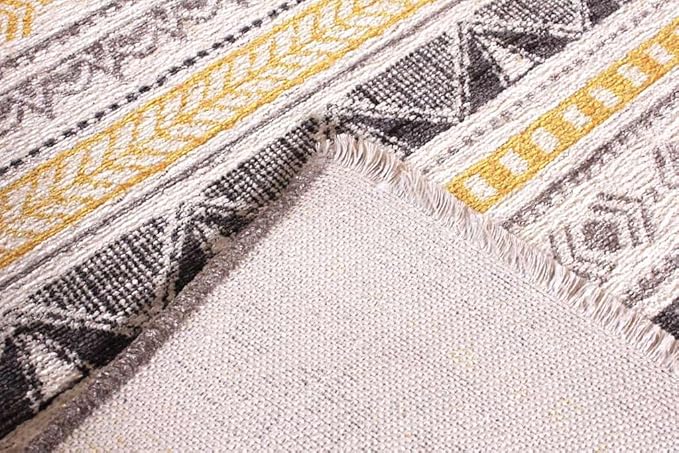 Alfa Rich 5x8 Yellow Gray White Washable Area Rugs for Living Room Bedroom Kitchen Cotton Decor Rug