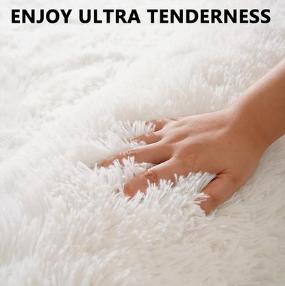 Beglad Fluffy Area Rugs 3 x 5 Feet, Modern Minimalist Style Shag Rugs, Non-Slip Indoor Carpet Soft Rugs for Bedroom, Living Room Cream White