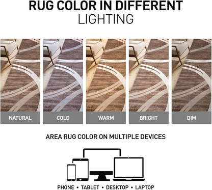 Rugshop Modern Wavy Circles Design Oval Rug, Non-Shedding Carpet for Bedroom, Living Room, or Dining Room, Brown, 5' x 7' Oval