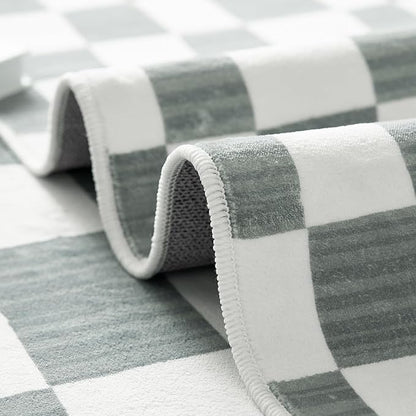 jinchan 2x3 Kids Area Rug Washable Indoor Entryway Doormat Modern Checkered Geometric Lattice Small Rug Non Slip Soft Carpet for Nursery Room Bedroom Bathroom Home Grey