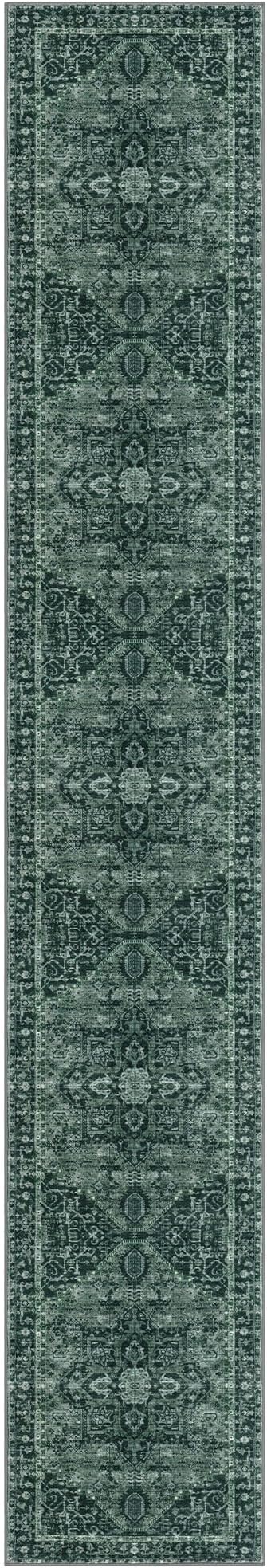 KOZYFLY Runners for Hallways 3x14 Ft Extra Long Washable Faux Wool Stair Thin Runner Rug Printed Hallway Carpet for Entryway Bedroom Stairs Kitchen Floor Accent, Dark Green