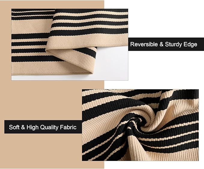 Black and Khaki Striped Outdoor Rug 4x6 ft, Washable Cotton Woven Patio Rug, Reversible Foldable Front Porch Decor Indoor Outdoor Rugs for Farmhouse/Living Room