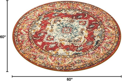 SAFAVIEH Monaco Collection Area Rug - 5' Round, Orange & Light Blue, Boho Chic Medallion Distressed Design, Non-Shedding & Easy Care, Ideal for High Traffic Areas in Living Room, Bedroom (MNC243H)