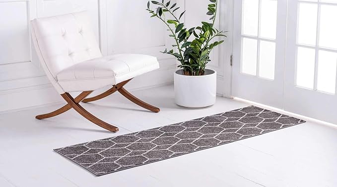 Unique Loom Trellis Frieze Collection Area Rug - Geometric (2' x 13' 1" Runner Dark Gray/Ivory)