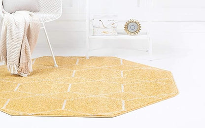 Unique Loom Trellis Frieze Collection Area Rug - Geometric (5' Octagon, Yellow/ Ivory)