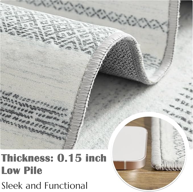 jinchan Moroccan Boho Runner Rug 2x5 - Machine Washable Non-Slip Low-Pile Soft Bohemian Runner Rug for Entryway Hallway Kitchen Bedroom Laundry Room (2‘x5', Grey)
