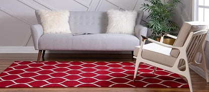 Rugs.com Lattice Frieze Collection Rug – 2' x 3' Red Medium Rug Perfect for Living Rooms, Large Dining Rooms, Open Floorplans
