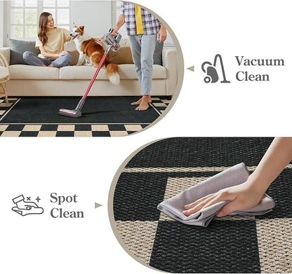Moynesa Easy Jute Runner Rugs Washable 2.5x8 Entryway Runners Rug for Kitchen Black Checkered Carpet for Indoor Outdoor Non Slip Mat for Hallways Bathroom Bedroom Laundry Living Room Corridor