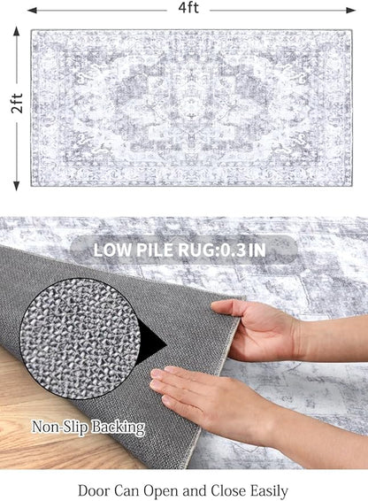 COMSLE Washable Door Mat, Front Door Mat Indoor Faux Wool Absorbent Small Rugs for Entryway Distressed Throw Rug Non-Slip Accent Floor Carpet for Entrance Bedroom, 24X48 Inches Gray
