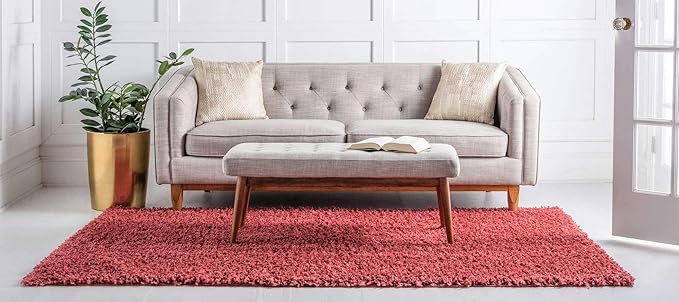 Unique Loom Davos Shag Collection Area Rug - Solid (9' x 12' Rectangle, Poppy)