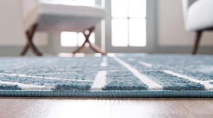 Rugs.com Lattice Trellis Collection Rug – 3 Ft Round Blue Low-Pile Rug Perfect for Kitchens, Dining Rooms