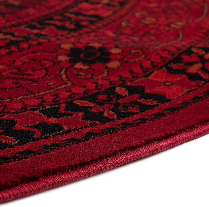 Unique Loom Tekke Collection Area Rug - Sheibani (5' Round, Red/ Black)