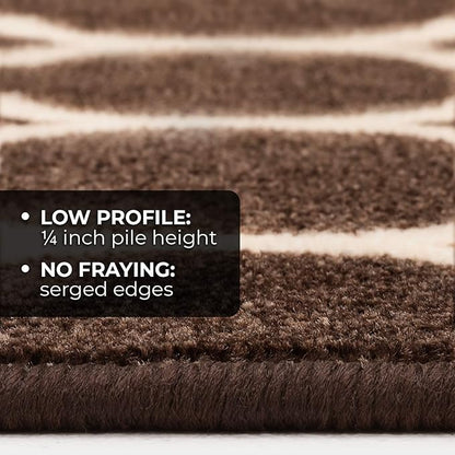 House, Home and More Skid-Resistant Carpet Runner – Moroccan Trellis Lattice – Coffee Brown & Vanilla Cream – 12 Feet X 26 Inches