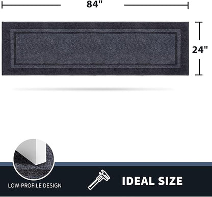 PURRUGS Dirt Trapping Door Mat 24" x 84", Non-Slip/Skid Machine Washable Entryway Rug, Shoes Scraper, Area Rug, Super Absorbent Welcome Mat for Muddy Wet Shoes and Paws, Bluish Grey & Charcoal